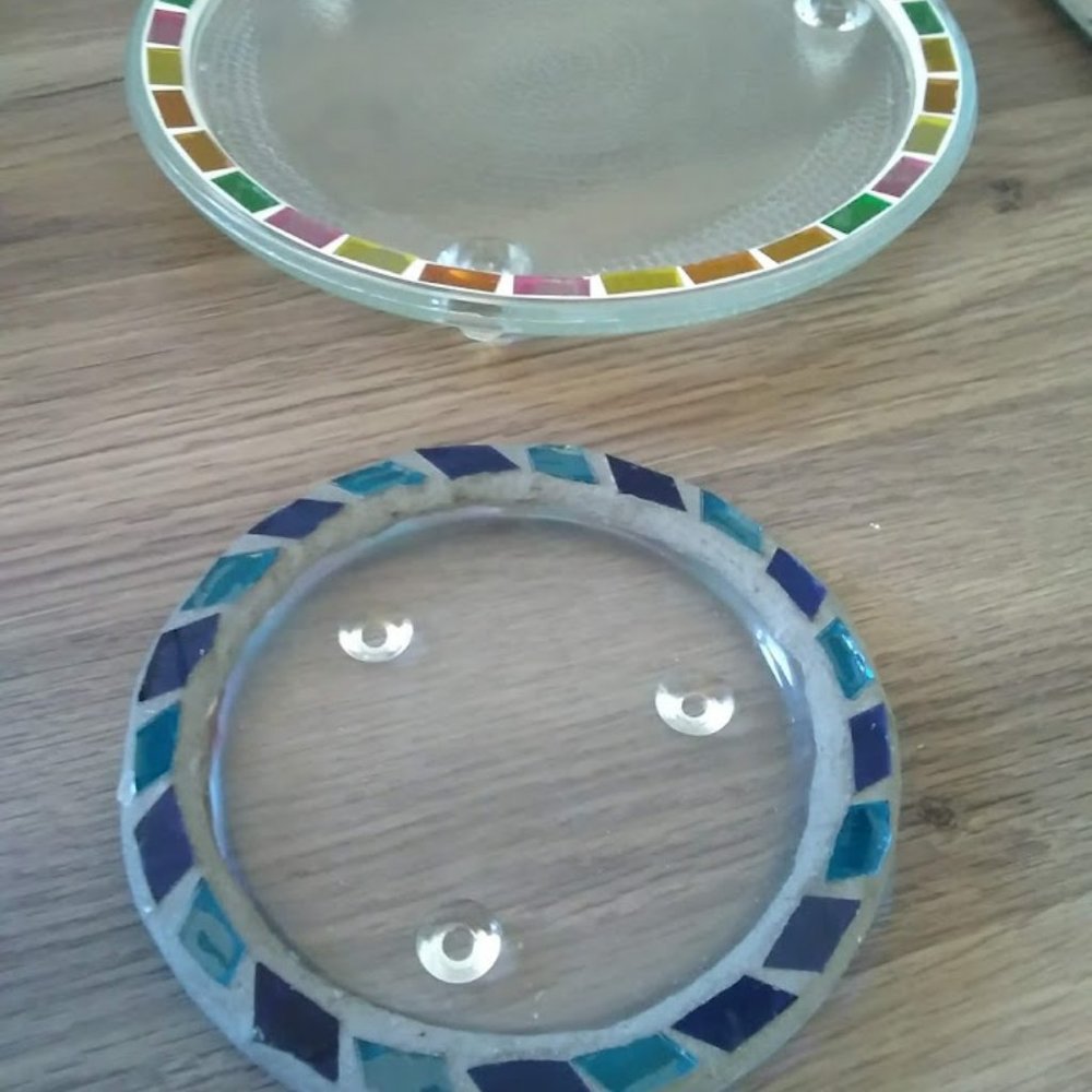 2 Pillar Candle Holders with Mosaic glass inlay